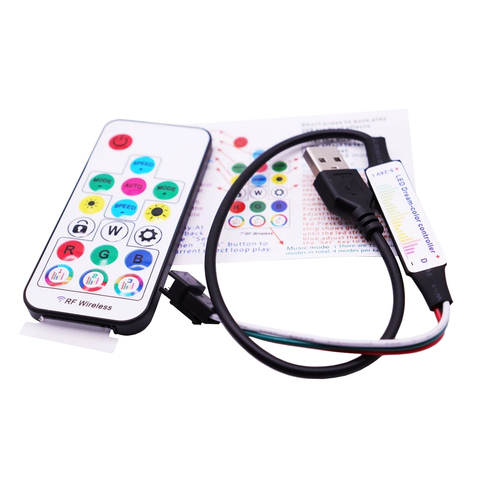 WS2811 WS2812B Led Pixels Strip Light Controller WS2812 USB/DC MINI 3Keys RF 14/17/21Keys Led Tape Remote Controller DC5-24V