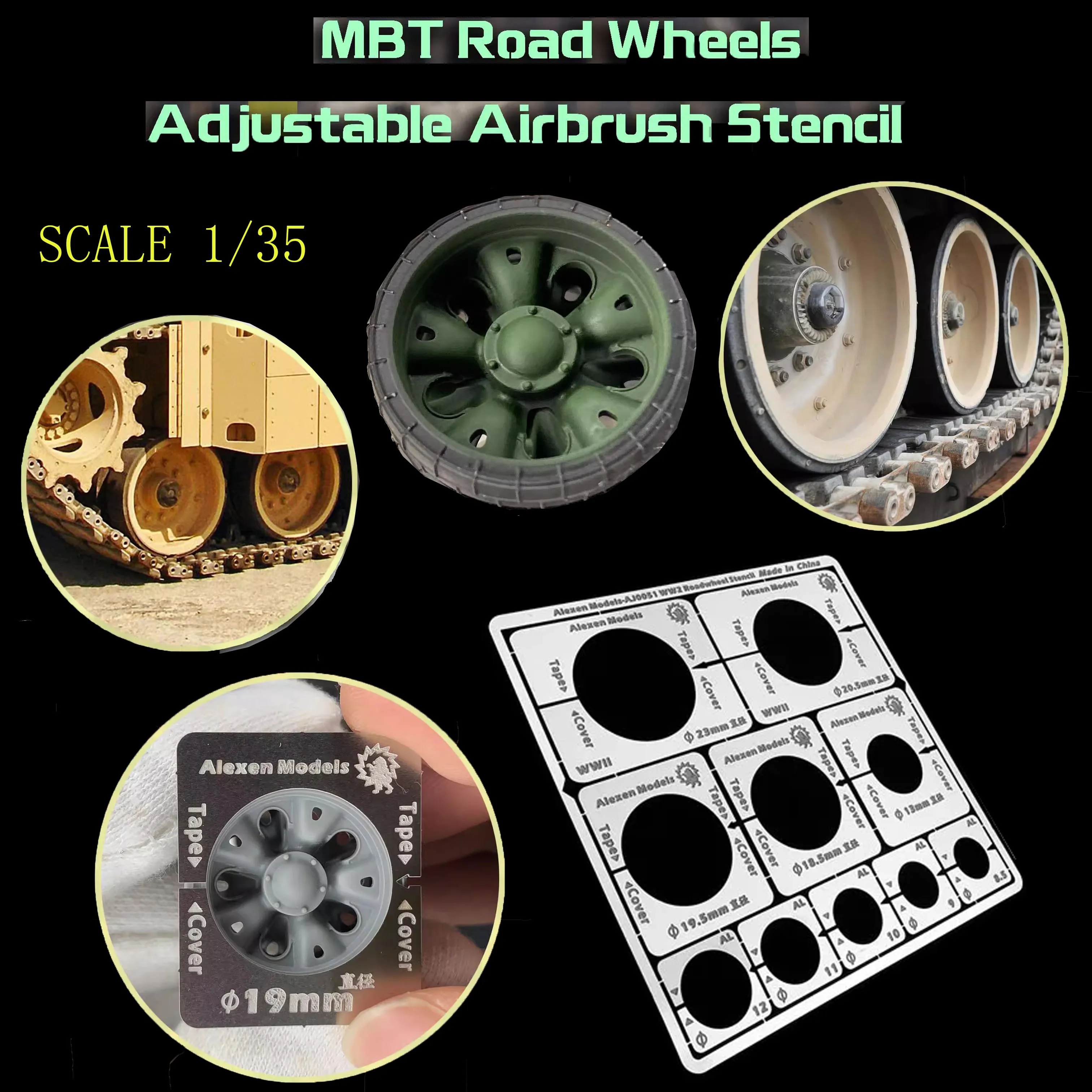 1/35 MBT Road Wheels Adjustable Airbrush Stencil Tank Model Wheels Coloring Tools