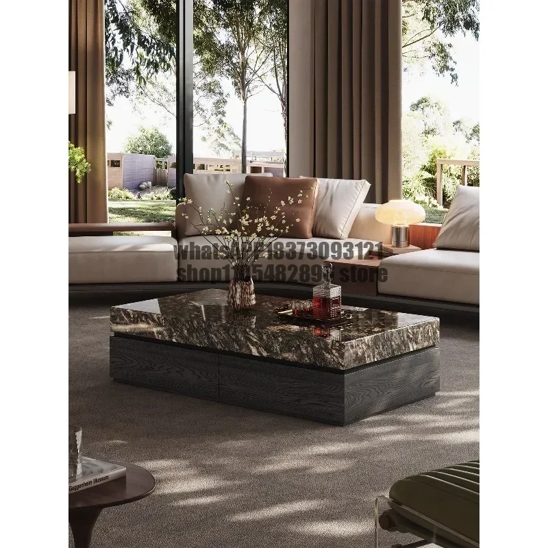 Italian light luxury coffee table natural platinum diamond luxury stone living room home high-end rectangular designer storage