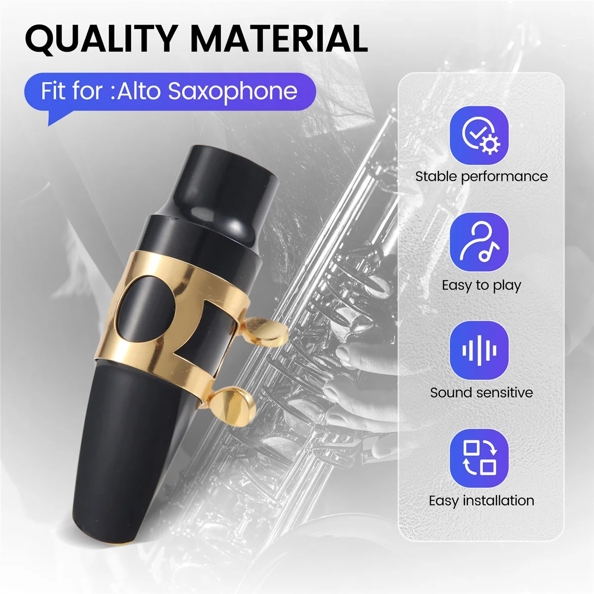 Kualitas tinggi baru musik klasik Alto SAX Mouthpiece hitam untuk saksofon profesional plastik murah berguna