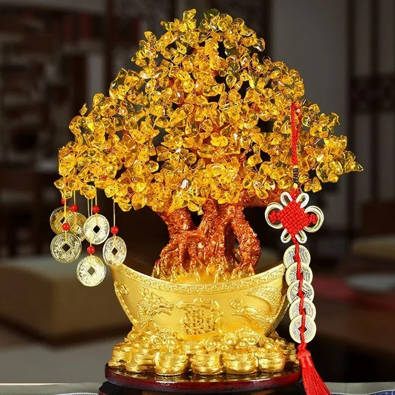 High Yellow Lucky Trees Lemon Quartz Crystal Yuanbao Money Fortune Tree Wealth Luck Feng Shui Ornaments for Prosperity