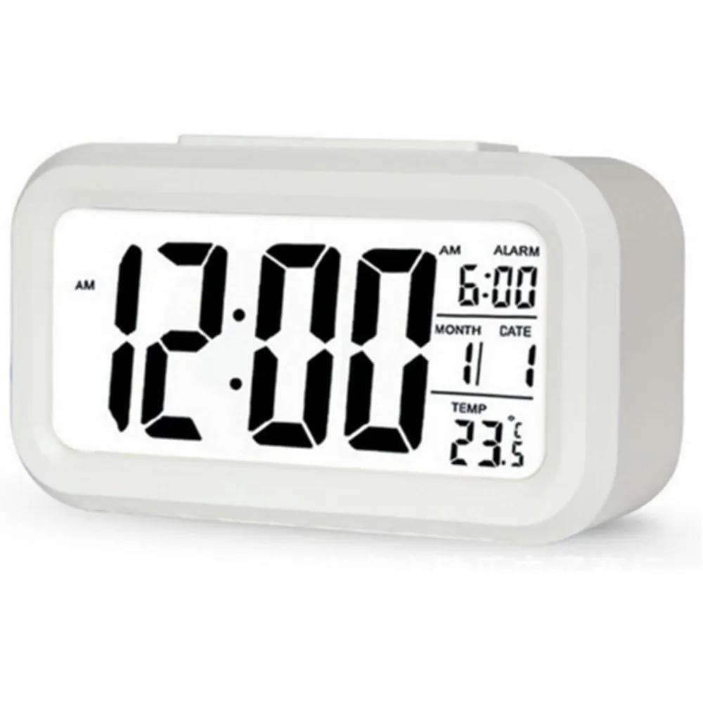 

Digital alarm clock, backlit silent calendar, desktop electronic flashlight, desktop clock, white