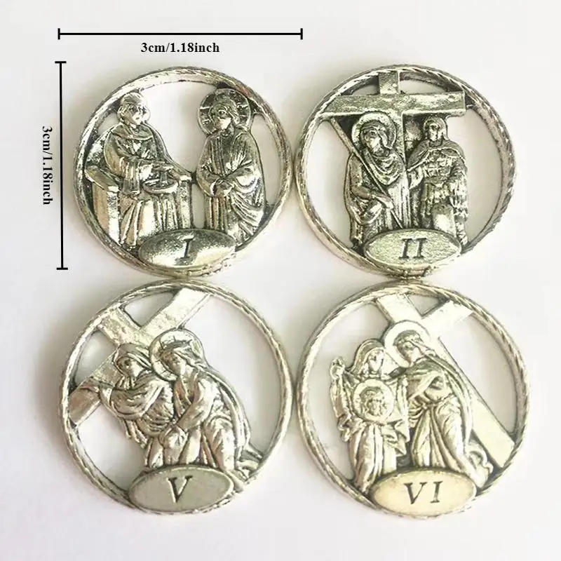 15pcs Set Catholic Jesus DIY Statues Cruz Madera 14 Sad Roads Christ Zinc Alloy Prayer Home Decoration