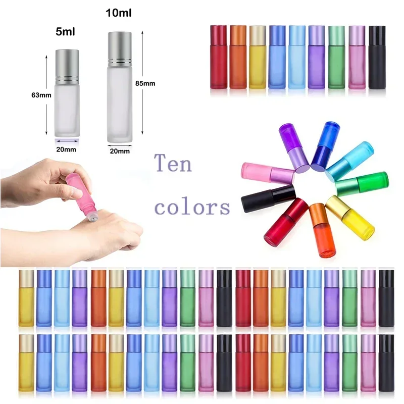 50Pcs 5ml10ml Frosted Matte Glass Roll On Bottle Essential Oil Roller Ball Vial Travel Perfume Contioner For Aromatherapy Lotion