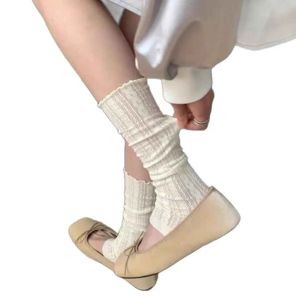 Modne, cienkie ochraniacze na nogi z oddychającej siateczki, ocieplacze na nogi z marszczeniem, skarpetki baletowe z falbanką dla kobiet