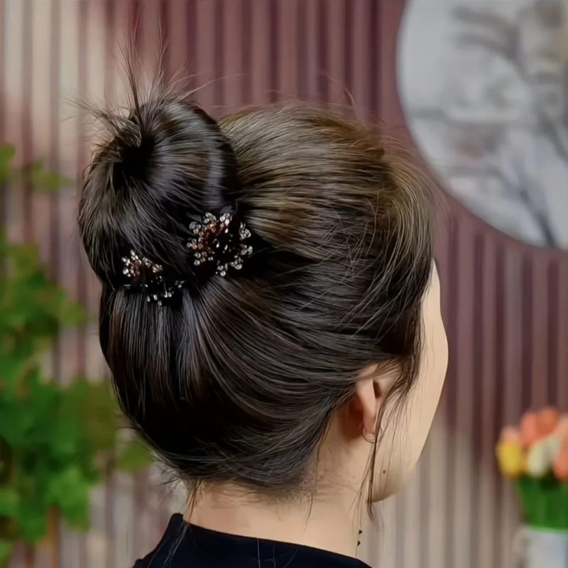 4Pcs Mini Flowers Diamonds Half-Tied Hair Clips High-End Back-Of-Head Bun Hair Claw Clip for Women Headwear Gifts Hair Accessory image 4