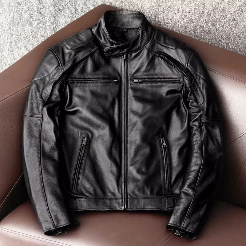 Free Shipping Genuine Leather Jacket Men 100% Cowhide Jacket Man Stand Collar Motorcycle Clothes Spring Autumn Winter 2023 New