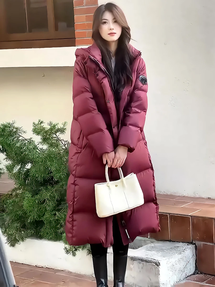 

Faionable Casual High-End White Du down Puffer Jaet Women's Long Coat Hooded Stand Collar Winter New Arrival