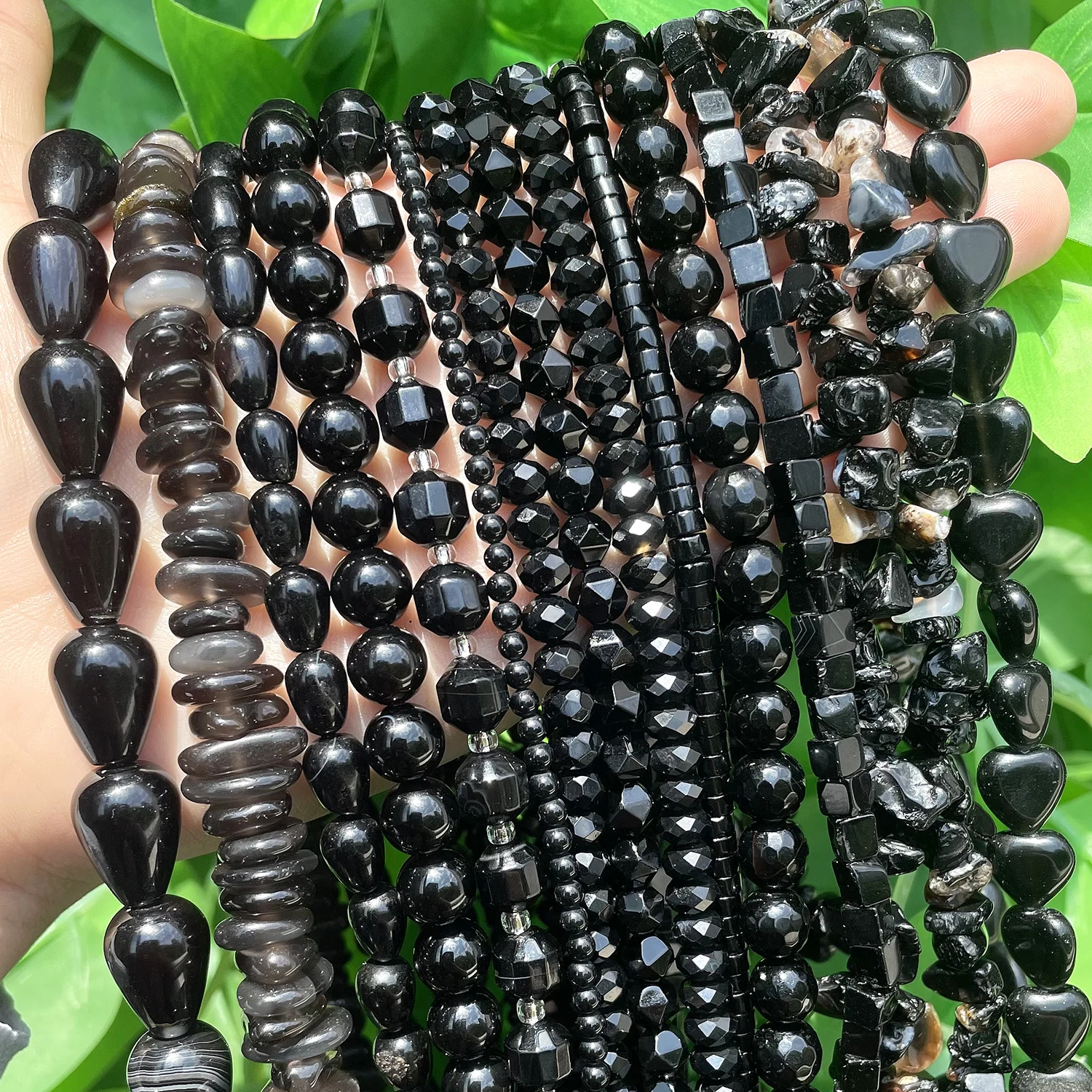 Various Styles Natural Black Agates Beads Drop Square Irregular Round Loose Spacer Beads for Jewelry DIY Making Bracelet Crafts