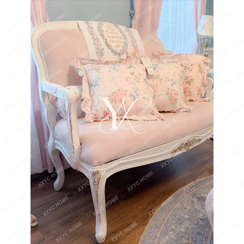 XX  retro solid wood carving flower double sofa chair  old gold painting living room villa furniture customization