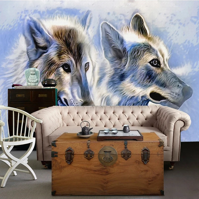 Modern European Style Oil Painting Wolf Wallpaper For Living Room Bedroom Sofa TV Backdrop Customized Mural Wall Paper For Walls