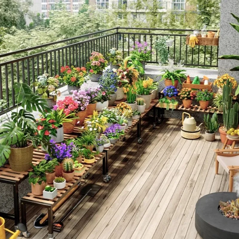 حامل نباتي متنقل رف زهور متعدد الطبقات للشرفة/غرفة المعيشة رف تخزين زاوية مع منظم عرض الأواني العصارية #3