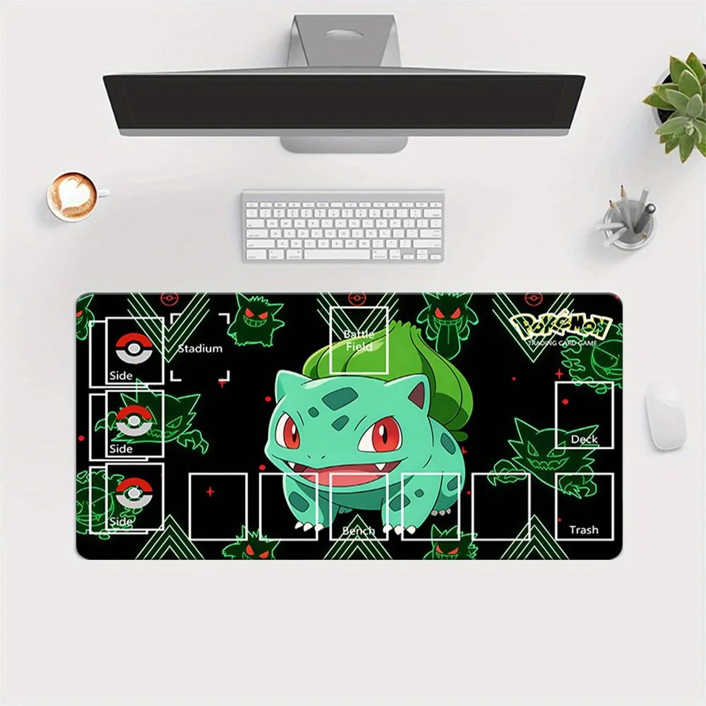 Pokemon TCG Playmat with Bulbasaur & Gengar Neon Design, Large Trading Card Game Mat with Zones, Extended Desk Mouse Pad for Col