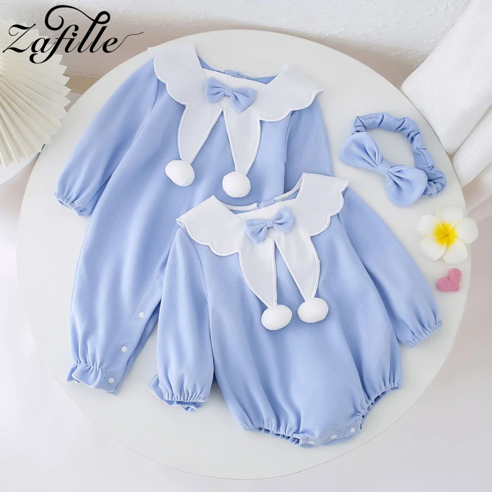 

ZAFILLE Twins Baby Clothes Sister Look Matching Outfits Butterfly Collar Kids Girls Clothing Korean Style Baby Autumn Rompers