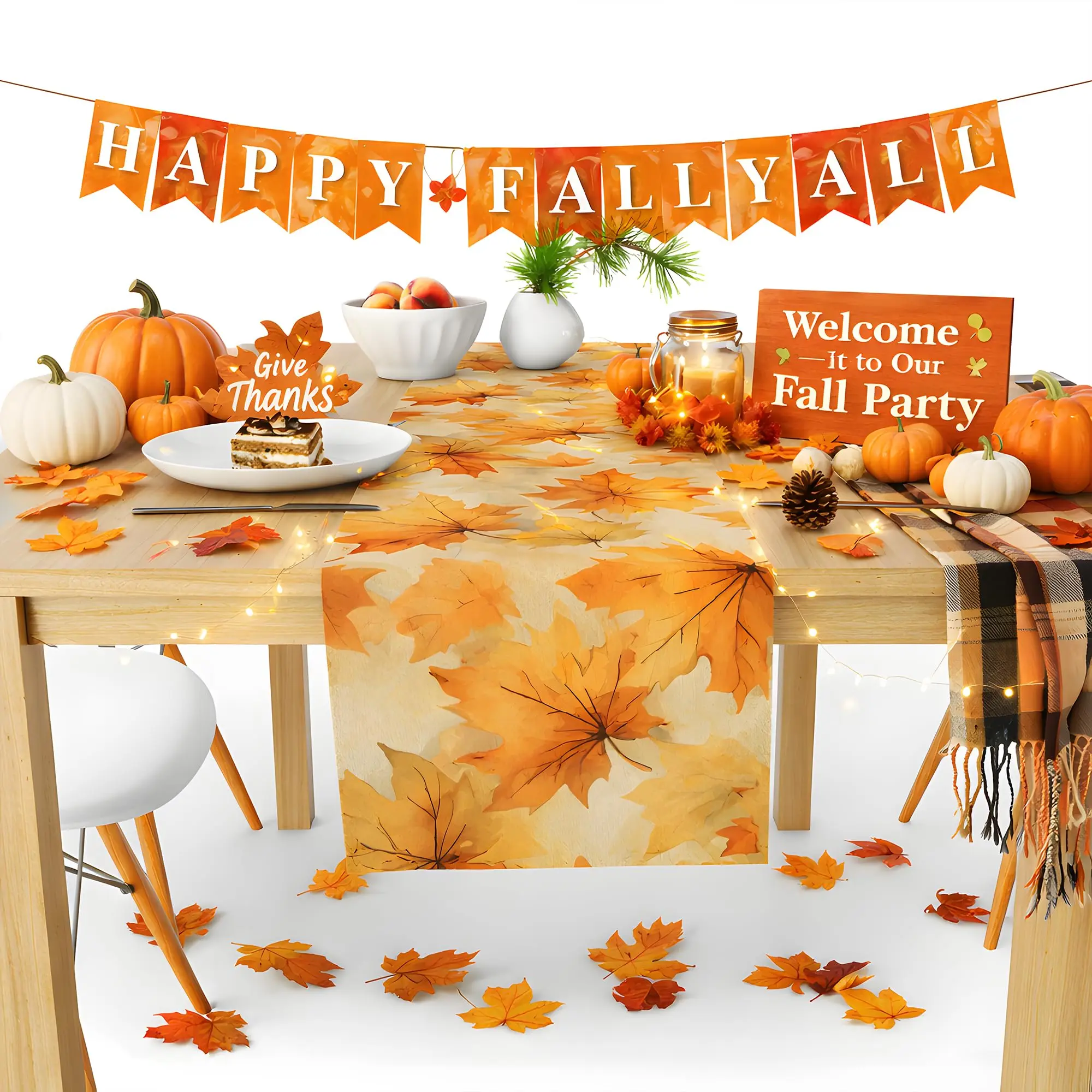 Rustic Fall Maple Leaves Table Runner Watercolor Autumn Orange Yellow Cover Thanksgiving Harvest Party Decor Dining Home Gifts