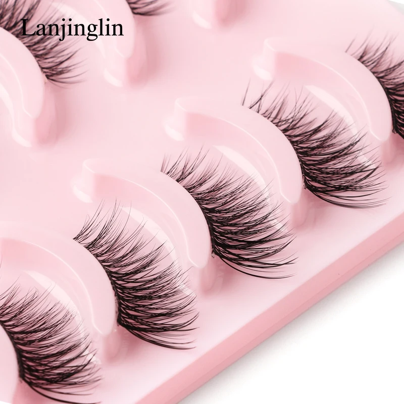 Lanjinglin ครึ่งขนตา 5 คู่ Reusable Soft Natural Lashes ดูธรรมชาติ Faux Mink Wispy Mink Eyelashes Extension แต่งหน้า