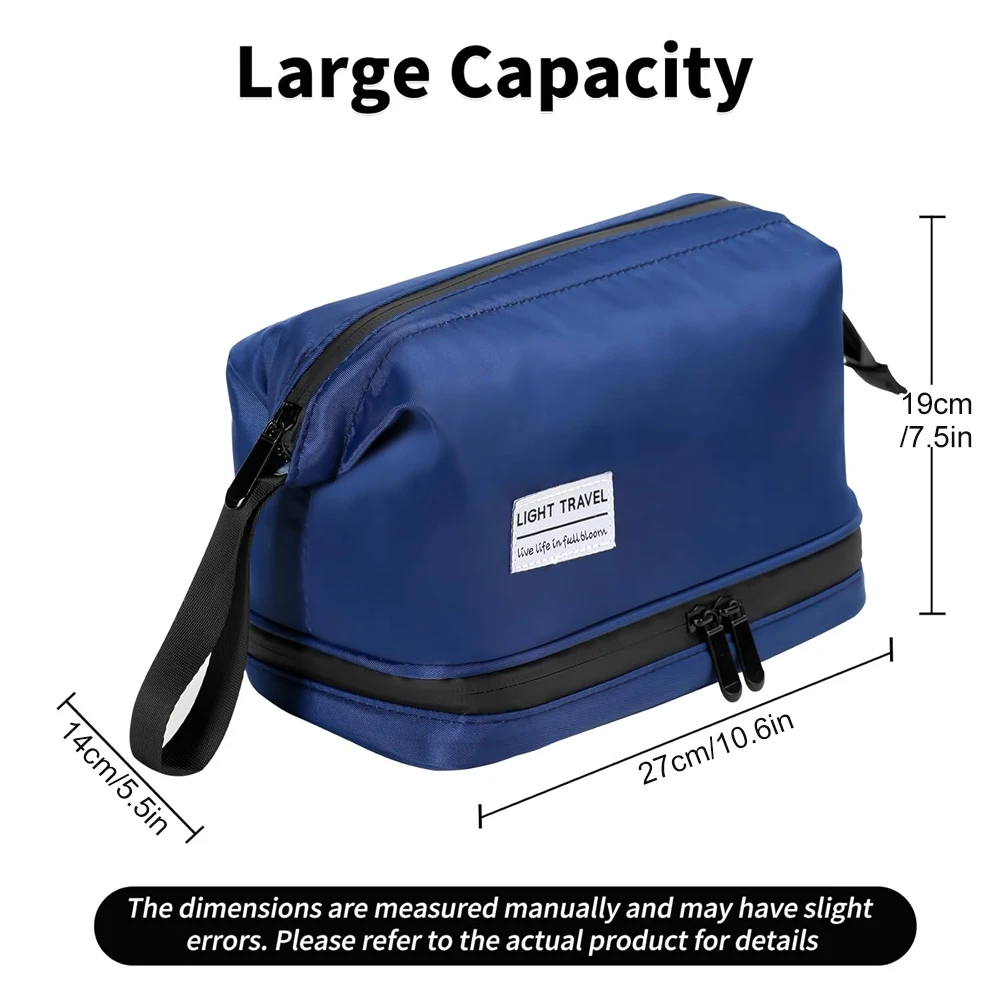 1Pcs Lightweight Spacious Hanging Toiletry Bag Travel Makeup Cosmetic Bag with Dry Wet Separation Simple & Practical Design