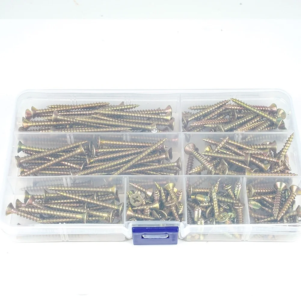 Carbon Steel Self Tapping Screws 210PCS Countersunk Head Set for Woodworking Carpentry and Light Assembly Tasks
