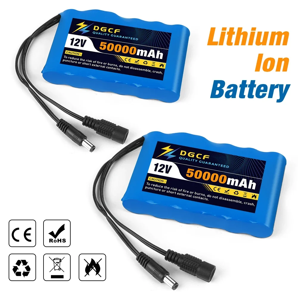 12V 50000mah portable rechargeable 18650 lithium-ion battery pack, suitable for CCTV camera monitor,Complimentary charger