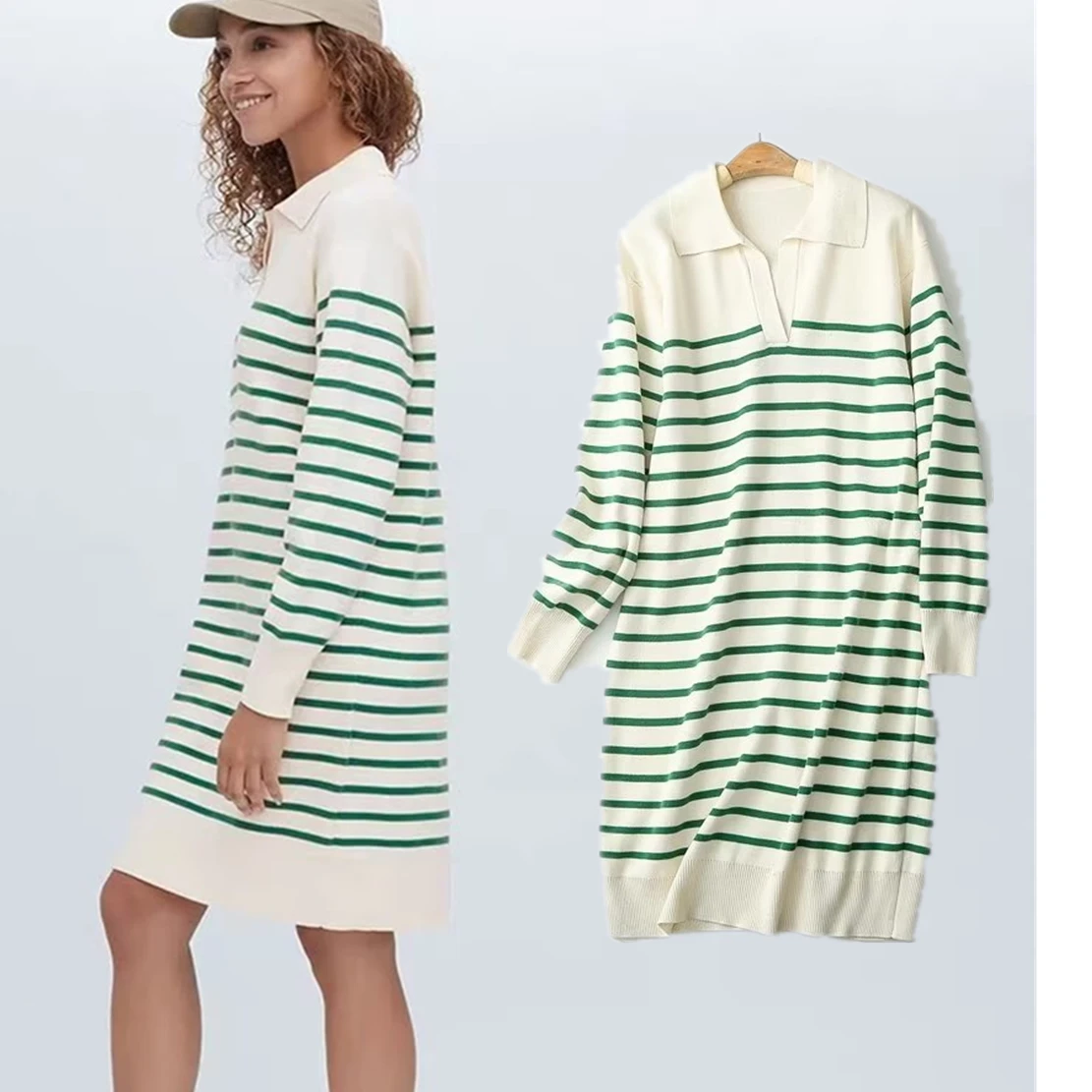 

Withered 2024 Spring Summer Casual Women's Knitted Dress Fashion Loose Striped Midi Dress