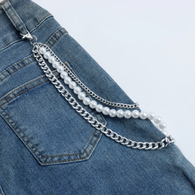 Punk Style Simulated Pearl Waist Chains for Women Unisex Personality Metal Trousers Belts Chain Gifts Accessories