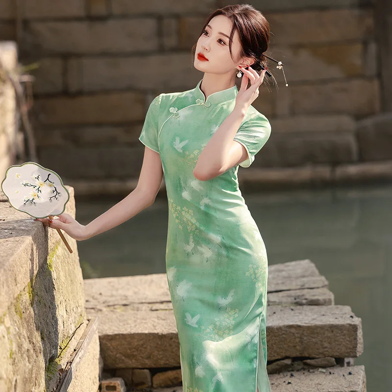 

Yourqipao Summer Chinese Style Handmade Buckle Elegant Qipao Dress Ladylike Bamboo Linen Slimming Cheongsam for Women