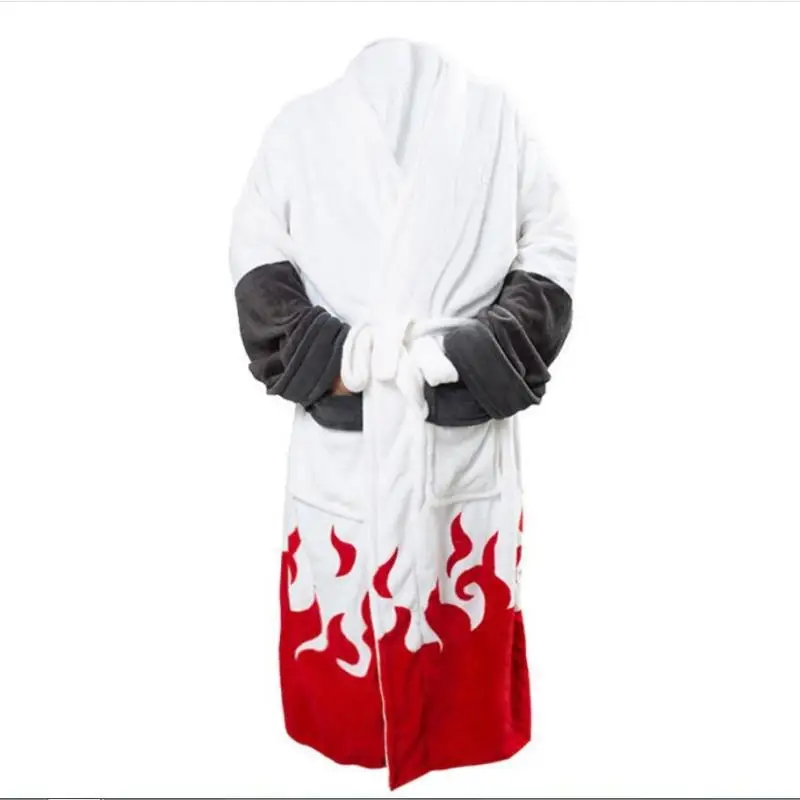 Anime Naruto Namikaze Minato Bathrobe Flannel Dressing Gown 4Th Hokage Cosplay Robe Soft Warm Men Women Home Sleepwear Adult