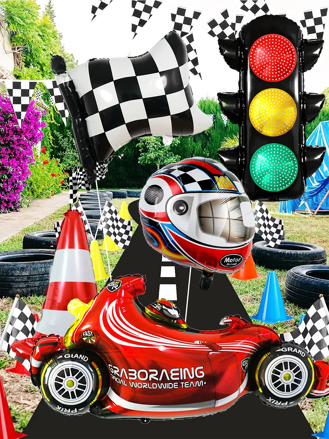 1/5 Stück Renn-Themen-Ballonset, geeignet für Renn-Geburtstagsfeier-Dekorationen, Auto-Party-Zubehör, Themenpartys – Detail 2