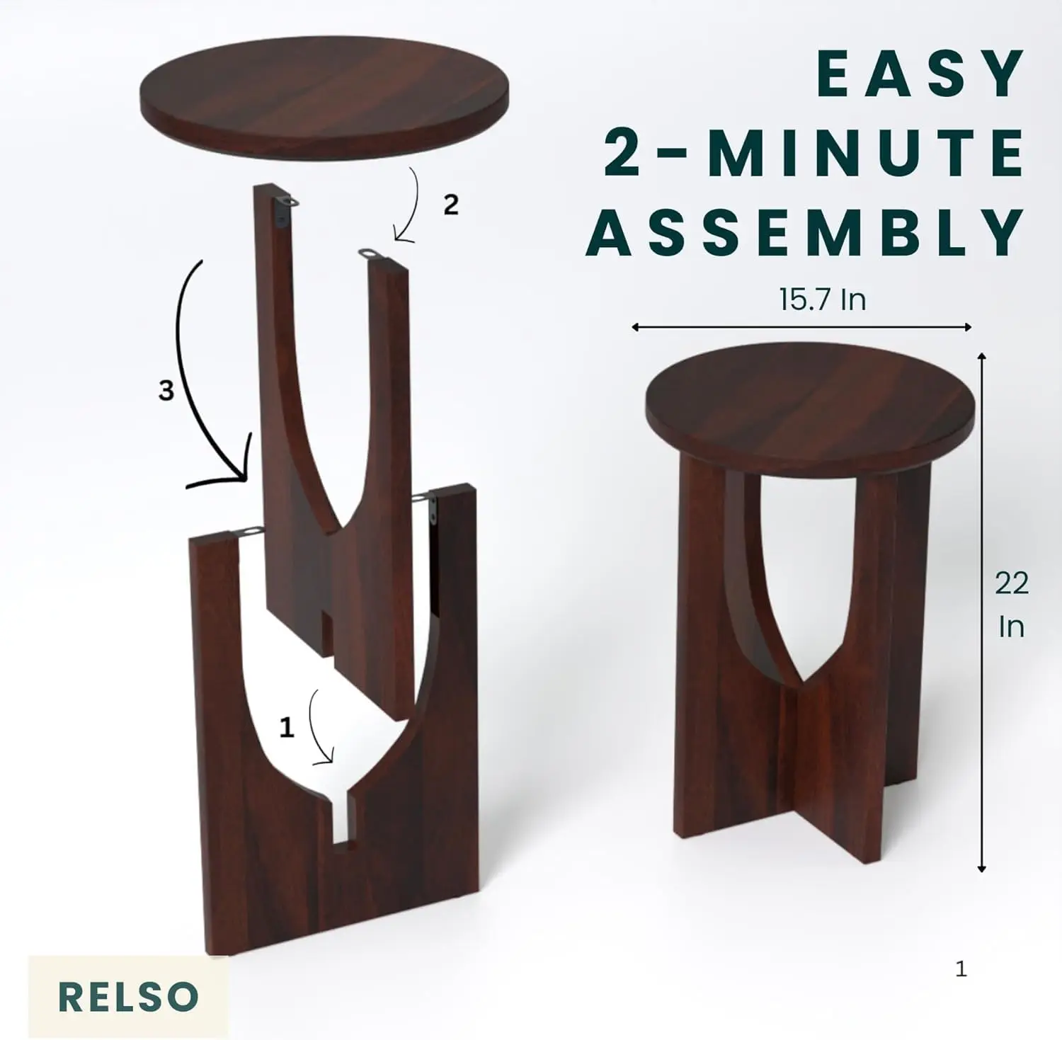 Solid Wood Round End Table 22 Inch Tall Side Table Bedroom Living Room Handcrafted Accent Table Walnut Finish Easy Assembly Mode