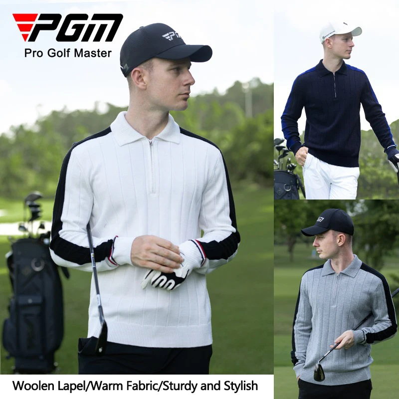 Pgm Zipper Collar Men's Pullover Autumn Winter Fashion Knitted Golf Sweater Outdoor Leisure Sports Tops Warm Leisure Male Wear