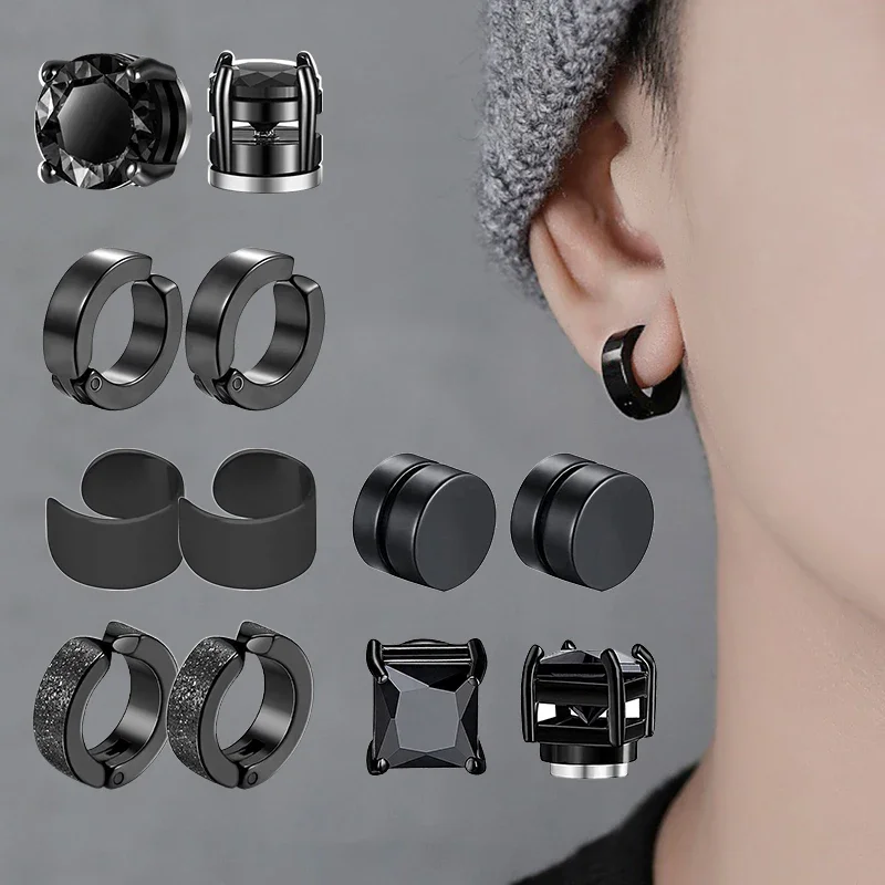 6pairs Punk Mens Strong Magnet Magnetic Ear Stud Set Non Piercing Earrings Fake Cross Earrings Gift For Boyfriend Lover Jewelry