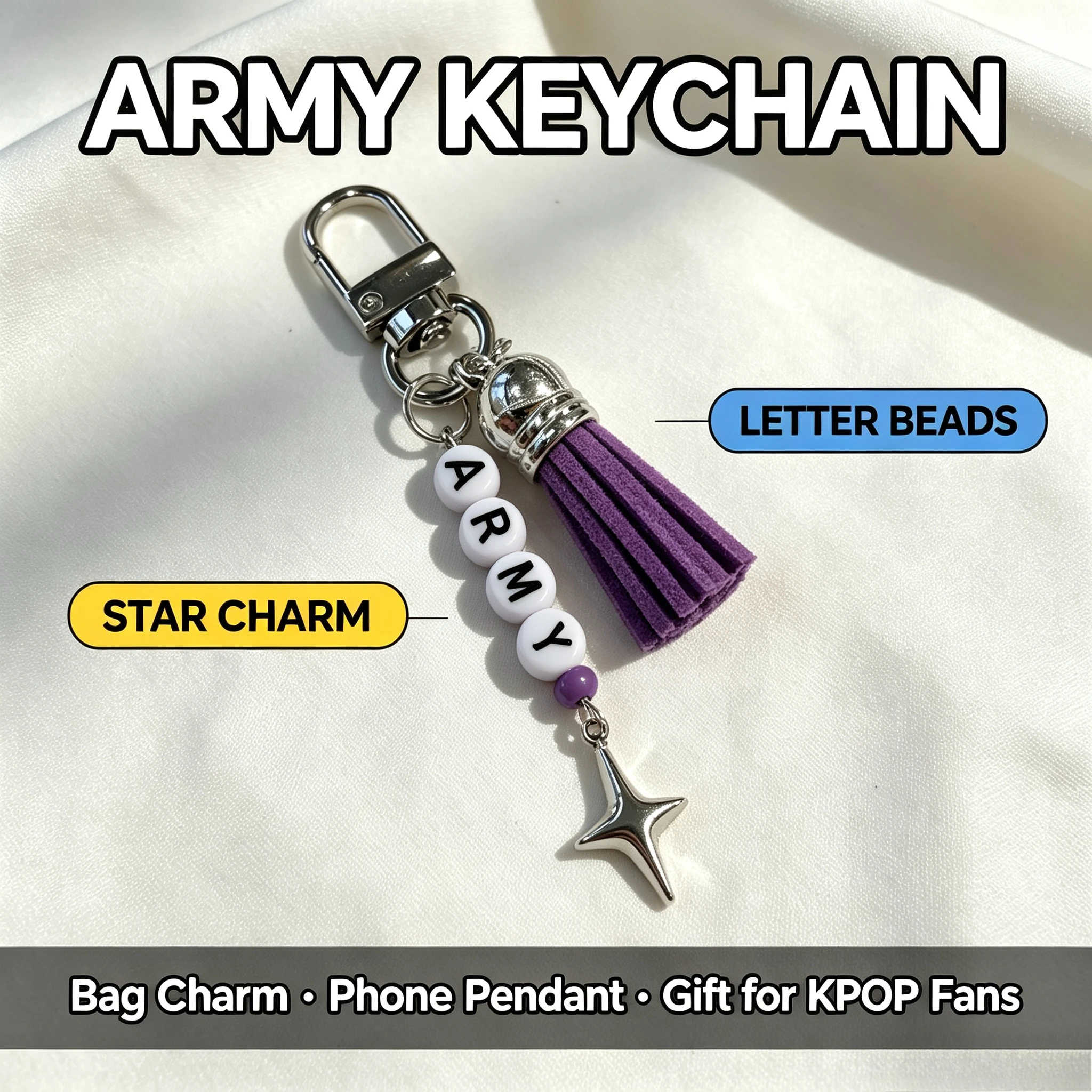 Kpop BTS Keychain Purple Tassel Number 7 Charm Beaded Bag Charm Phone Pendant ARMY Concert Fans Gift view 4