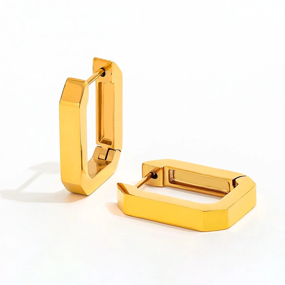 

Joolim Jewelry High Quality PVD Wholesale No Fade Fashion Simple Geometric Rectangle Huggie Stainless Steel Earring for Women