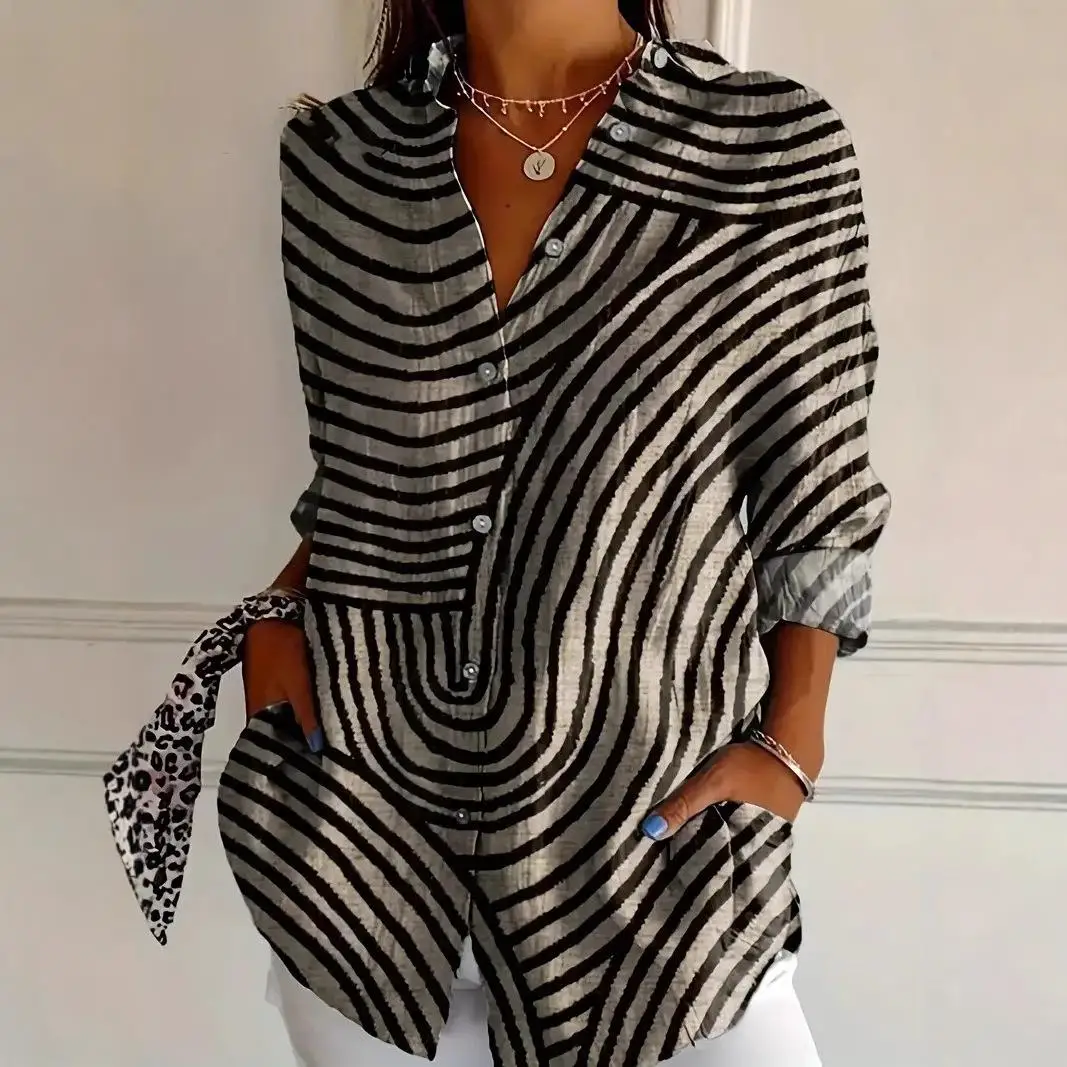 

Женский топ Color Blo irt Casual Sle из полиэстера с длинным светом, модный дизайн с принтом, весенняя коллекция стандартного кроя