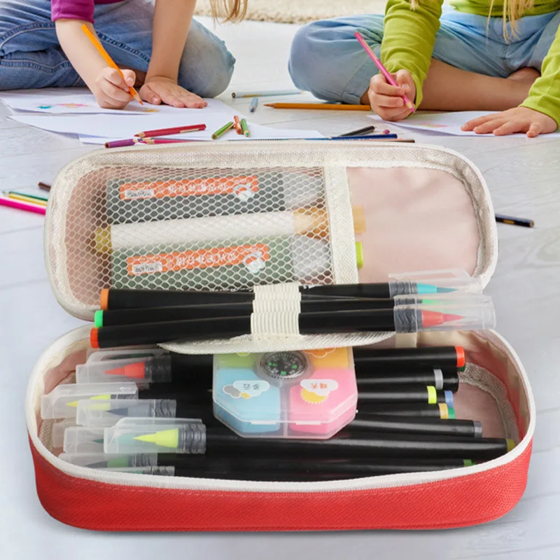 1 Piece Simplicity Student Pencil Case Creative Fashion Solid Color Pencil Bag High Capacity Canvas Stationery Storage Bag