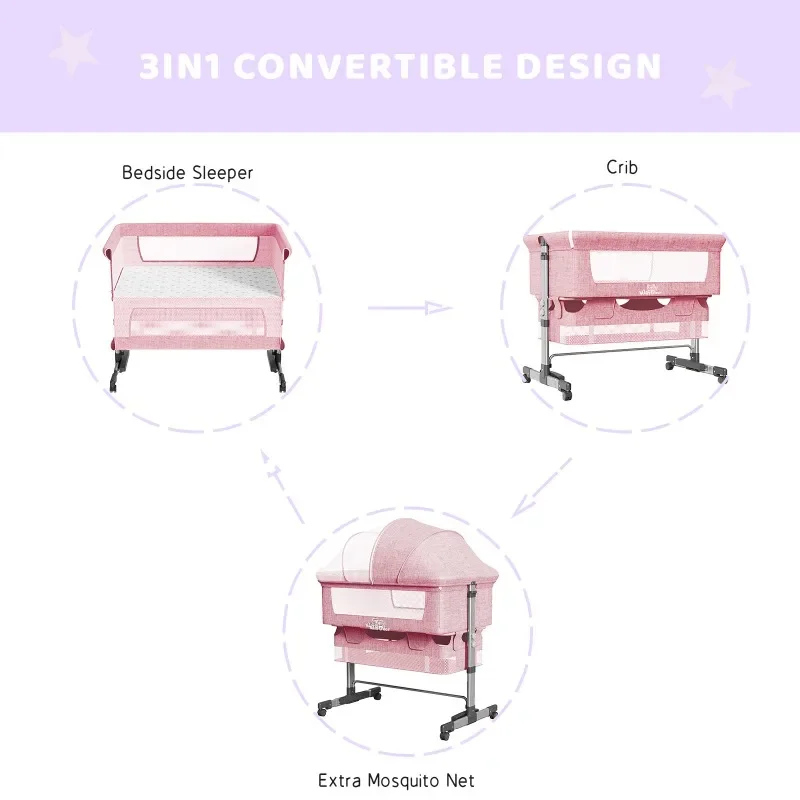 Baby Bassinet, Bedside Sleeper,Foldable Baby Bed To Bed, Adjustable Portable Bed for Infant/Baby/Newborn