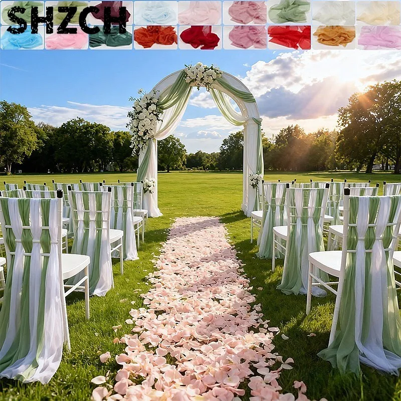 10/50pcs Gauze Chair Backs Flower Chairs 20x275cm Wedding Chiffon Chair Covers Decorative