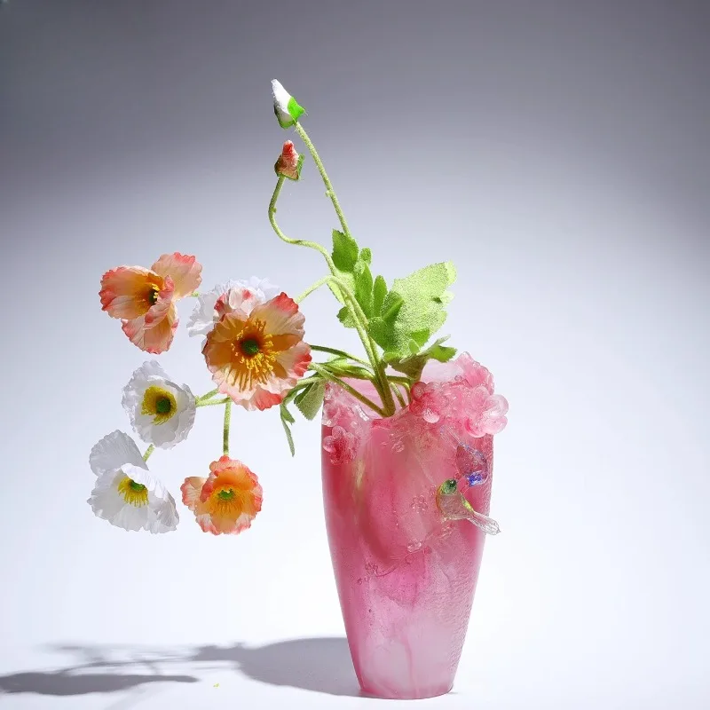 Glazed magpie plum blossom vase ornament living room flower arrangement high-end powder burning handicraft sample room warm