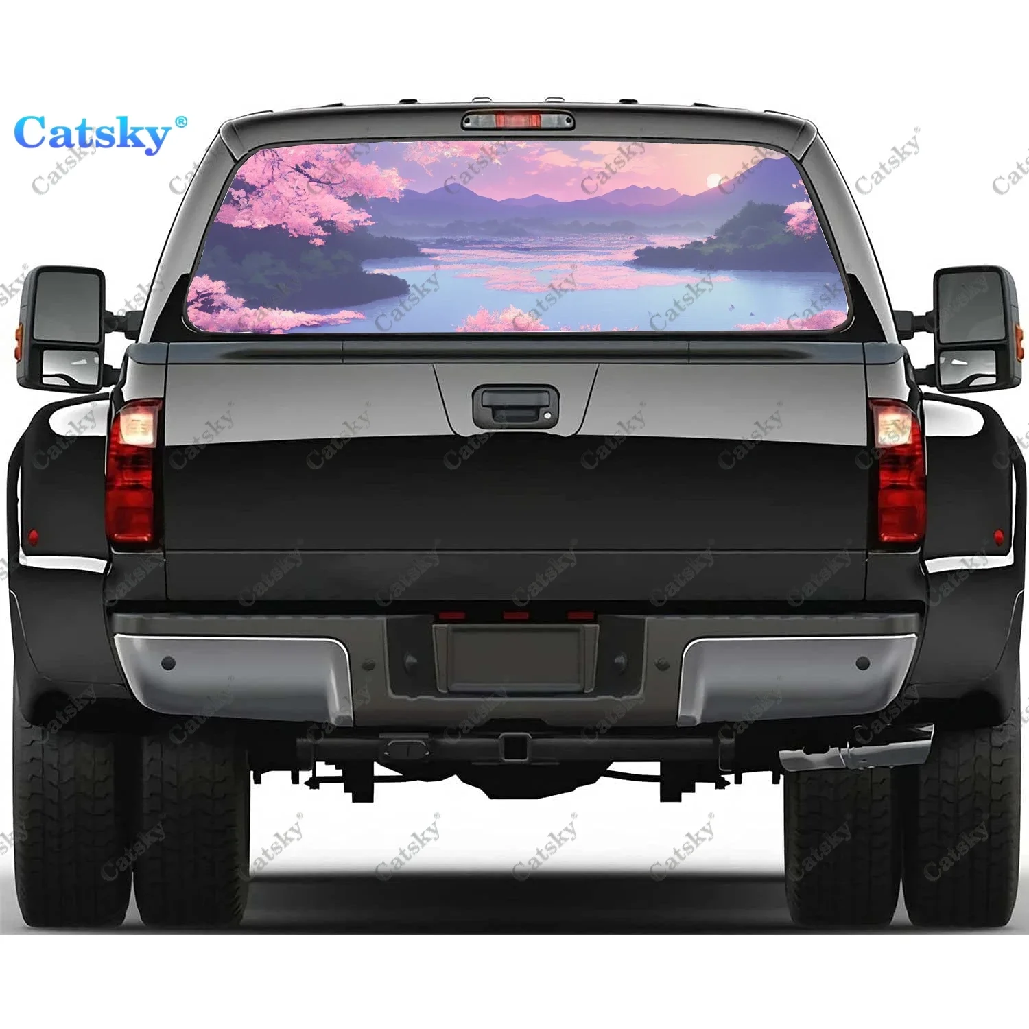 

Watercolor plum blossom Rear Window Decal Fits Pickup,Truck,Car Universal See Through Perforated Back Window Vinyl Sticker