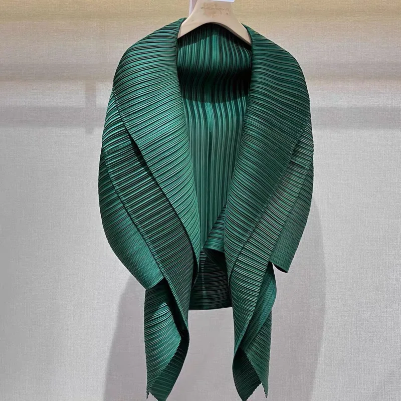 MIiyake 2026 Fall New Arrival Versatile Pleated Shawl Coat Women's Fashion Loose Batwing Sleeve Top Oversized Cardigan outerwea