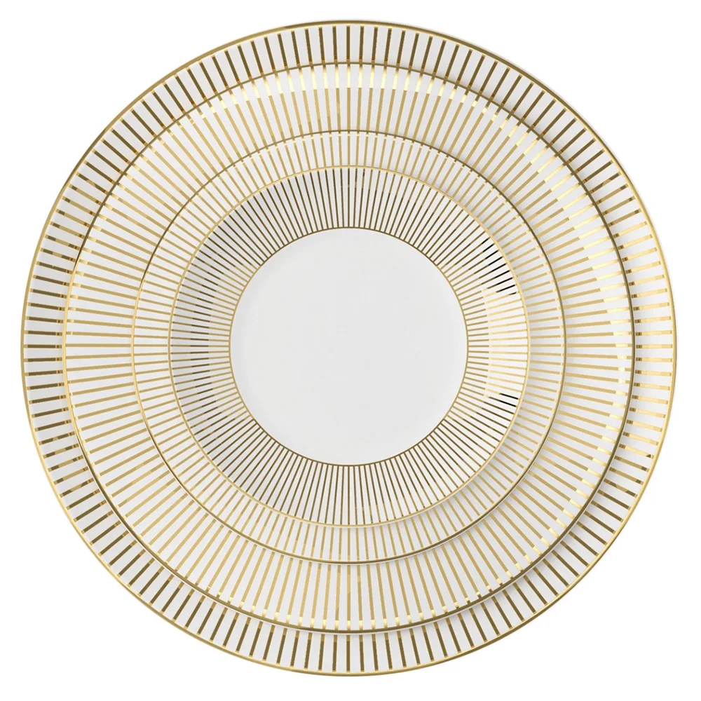 Minimalist gold striped bone china tableware plate, hotel home food dish, porcelain steak spaghetti plate, coffee cups and mugs