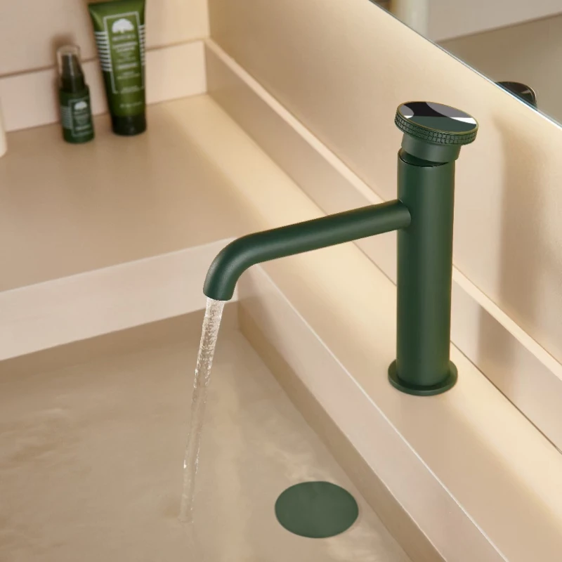 Matte Green Bathroom Sink Basin Faucet Hot and Cold Water Mixer Tap for Vanity Countertop Undermount