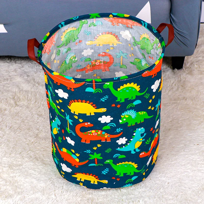 40*50cm Round Canvas Large Clothes Basket Laundry Hamper with Handles,Waterproof Cotton Storage Organizer Perfect for Kids Boys