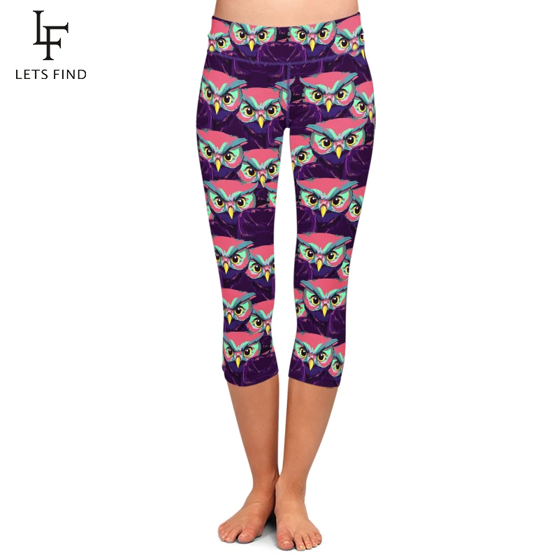 LETSFIND 2019 Summer New Hot Owl stampa pantaloni donna Fitness Capri Legging pantaloni elasticizzati a vita alta