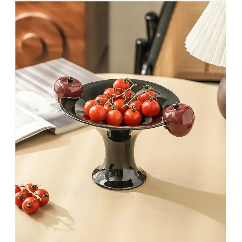 Ceramic High Feet Fruit Plate,Porcelain Snack Cake Dessert Organizer Dish,Kitchen Tabelware,Serving Tray,Dishwasher Safe