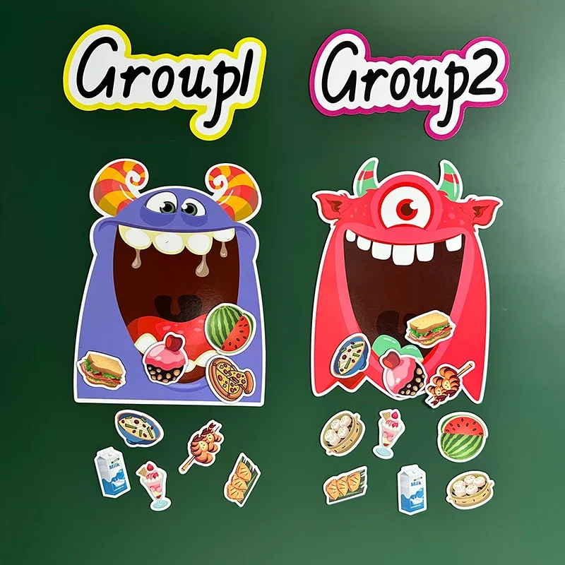 11pcs Set 20cm Monster Rewritable Food Magnetic Sticker Classroom Grouping Team Confrontation Games Learning Teaching Aids