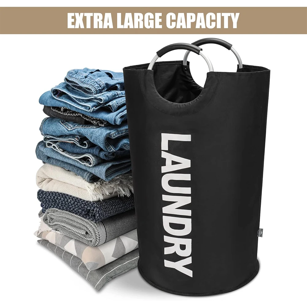90L Large Collapsible Laundry Basket with Padded Handles Heavy Duty Foldable Oxford Fabric Laundry Hamper Tall Laundry Bag view 3