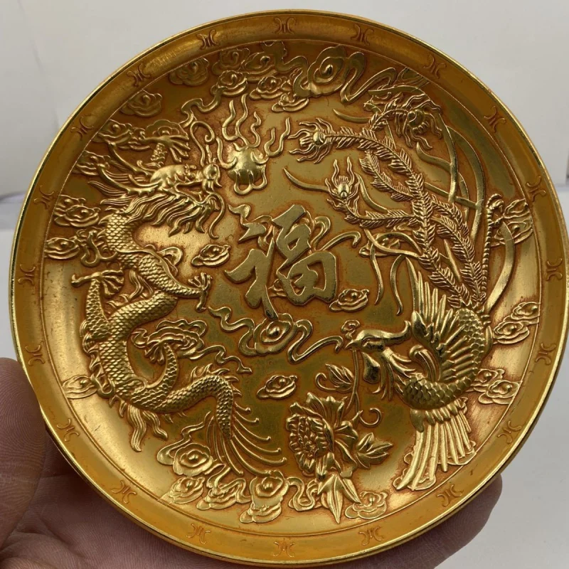 

Made in Years of Qian Long Emperor of Qing Dynasty Gilding Large Dragon and Phoenix Fu Plate Dish Home Decoration Dragon and Pho