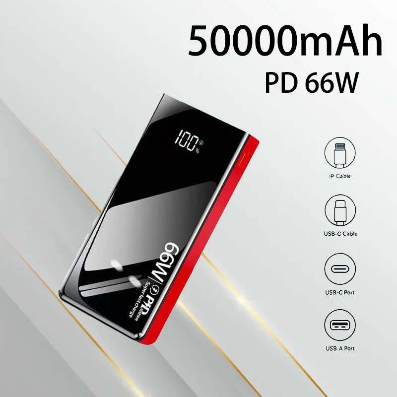 

Mirror Design Large Capacity Power Bank Smart Digital Display LED Light Fast Charging Portable Outdoor Emergency Mobile Power