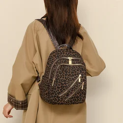 Bohemian Fashionable Casual Leopard Small Backpack for Women Multi Compartments Elegant Portable Ladies Bag for Autumn Winter